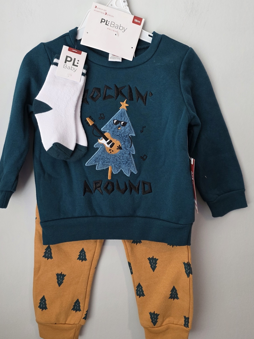 PL:Baby Teal & Mustard Kids Matching Set with Tree Guitar Design 18 Months